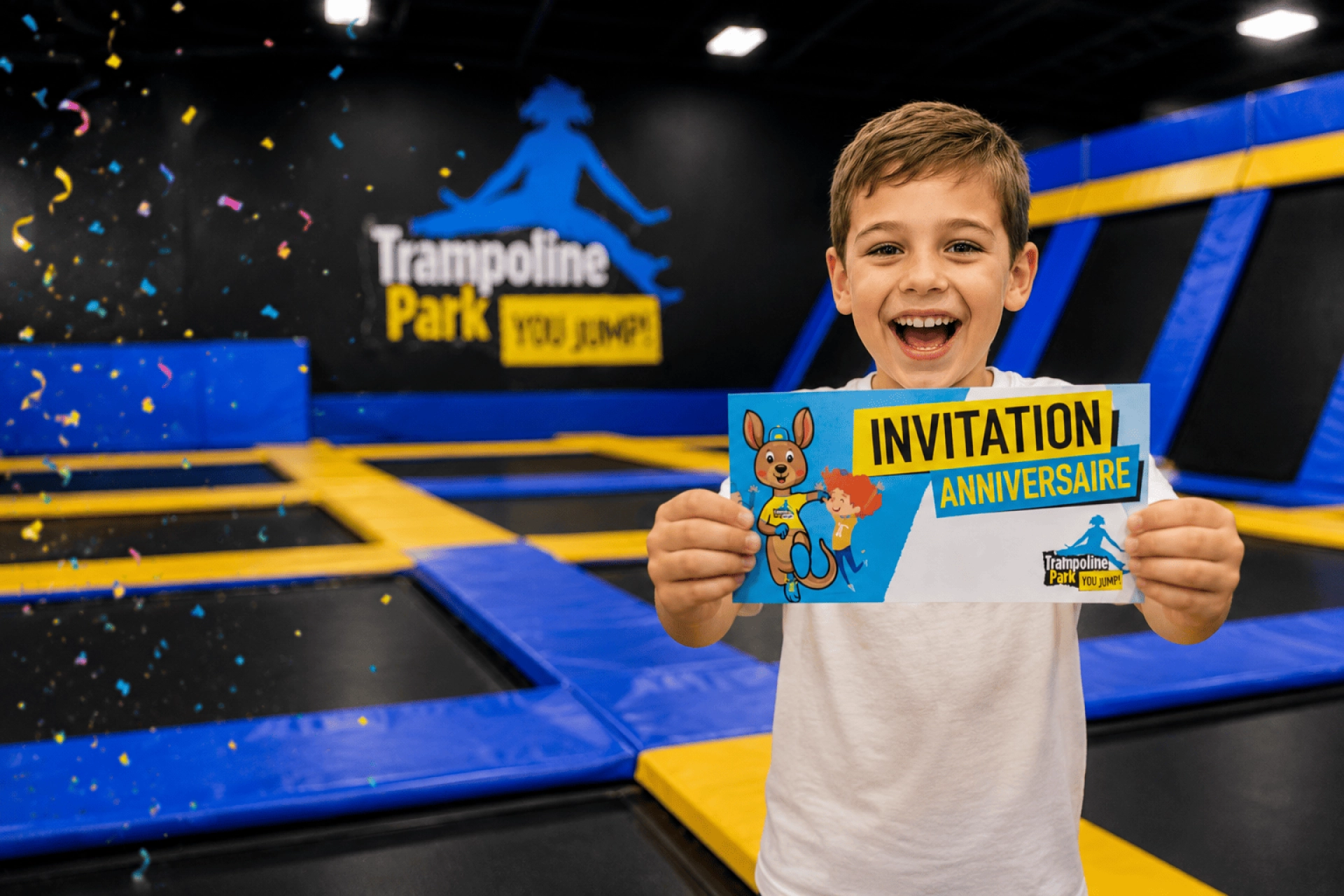 carton invitation anniversaire enfant trampoline park