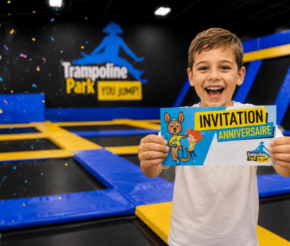 carton invitation anniversaire enfant trampoline park