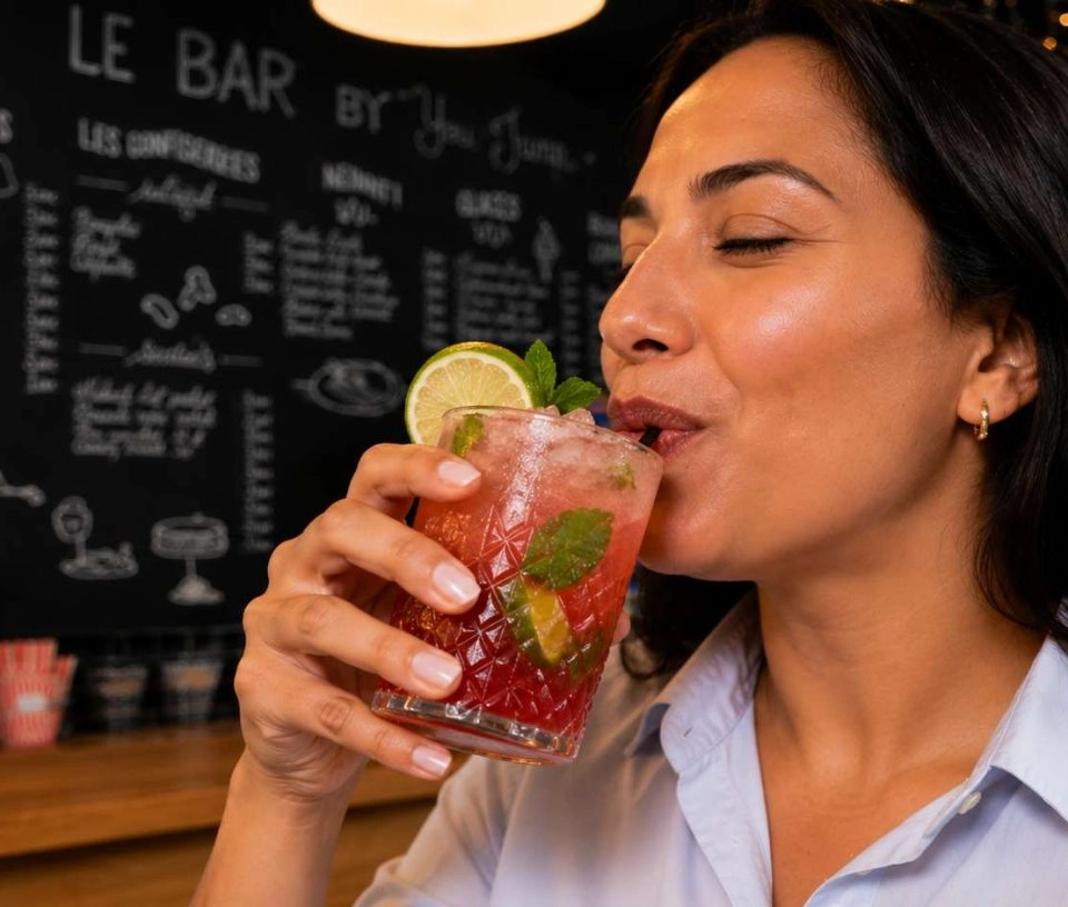 parent qui boit un cocktail boisson au snack