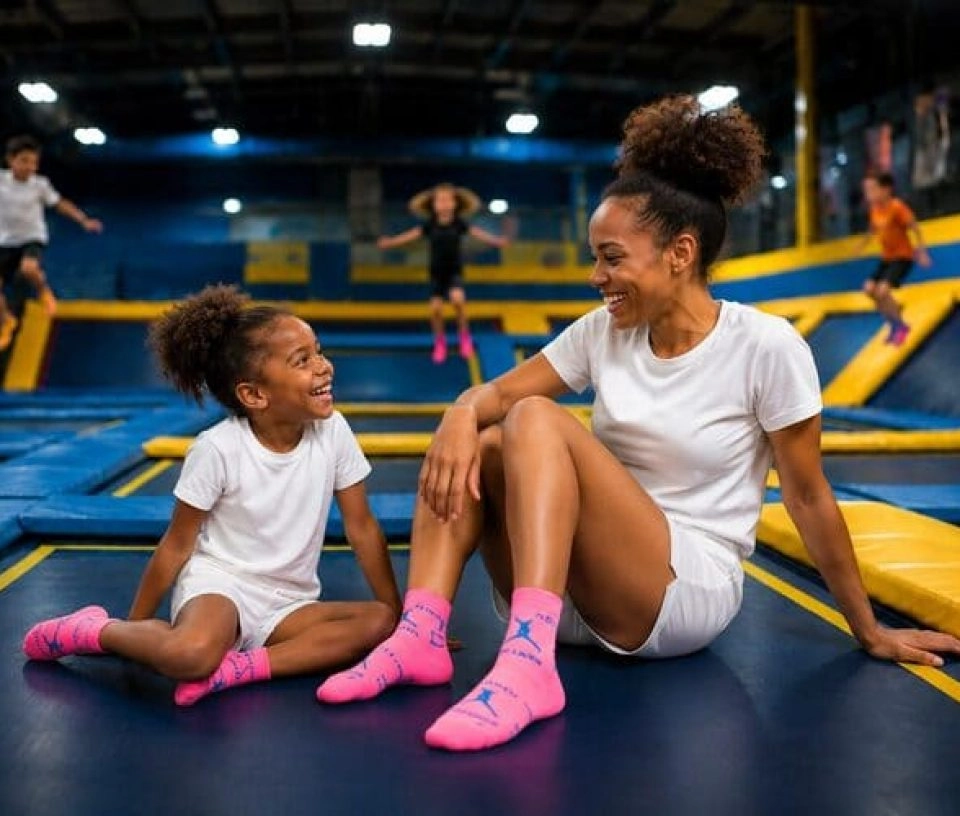 complicité maman fille trampoline park indoor enfant