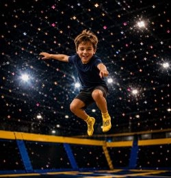 enfant qui saute anniversaire trampoline sourire