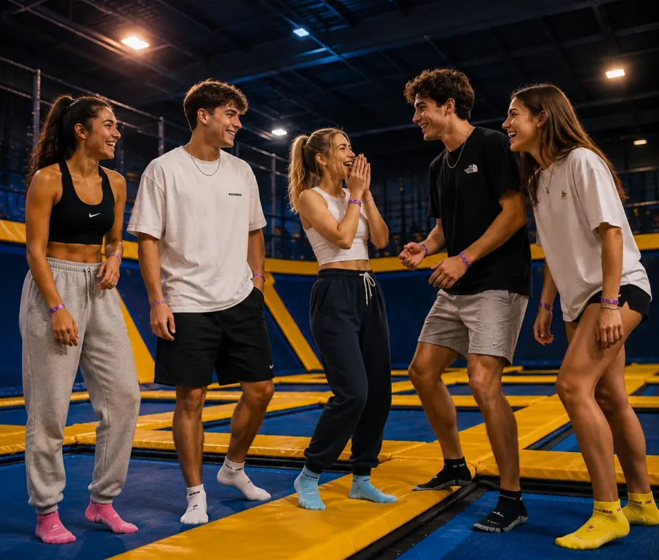 étudiant souriant trampoline