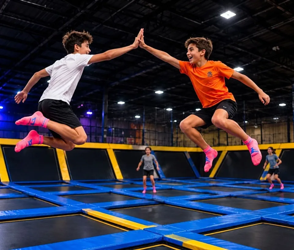 jeunes ados qui sautent sur un trampoline